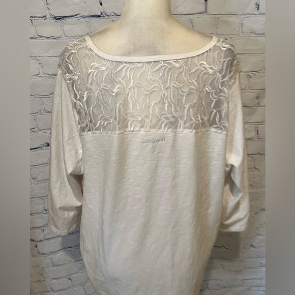 ROAMAN'S PLUS WOMEN'S Lace TOP BLOUSE White SHORT Roll Tab SLEEVES 2X 26/28 - Picture 3 of 6